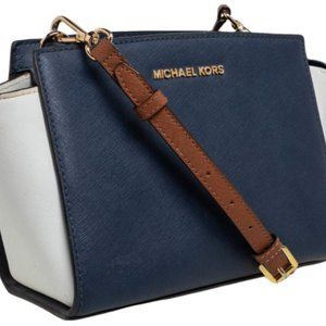 Michael Kors Selma Crossbody Bag Navy Blue White